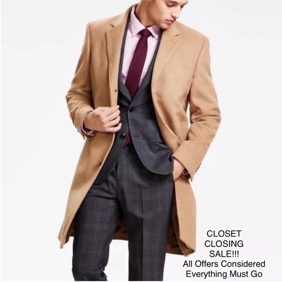 NWT Perry Ellis Wool Blend Camel Brown Coat Longline Winter Jacket Mens Size 50L - Picture 1 of 12